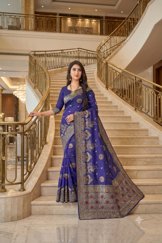 Luxury Wedding Wear purple Jacquard Silk Saree