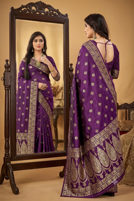 Stylish Premium Jacquard Saree with Rich Wine Finish