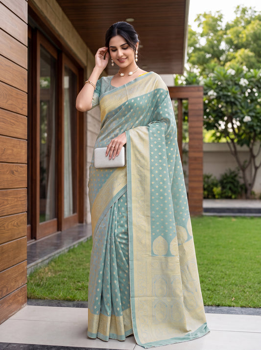 Light Sky Blue Viscose Tissue Silk Saree with Zari Woven Border & Zari Booti Design