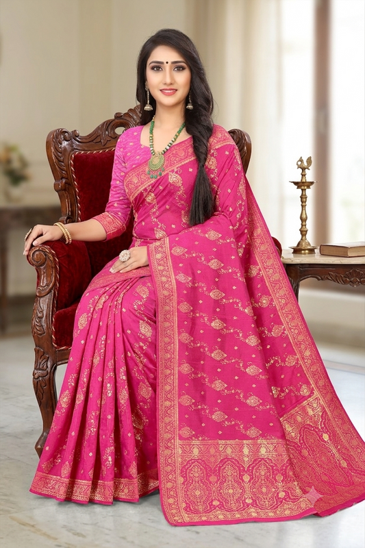 Graceful Jacquard Banarasi Style Saree for Women with Dark Pink Colour