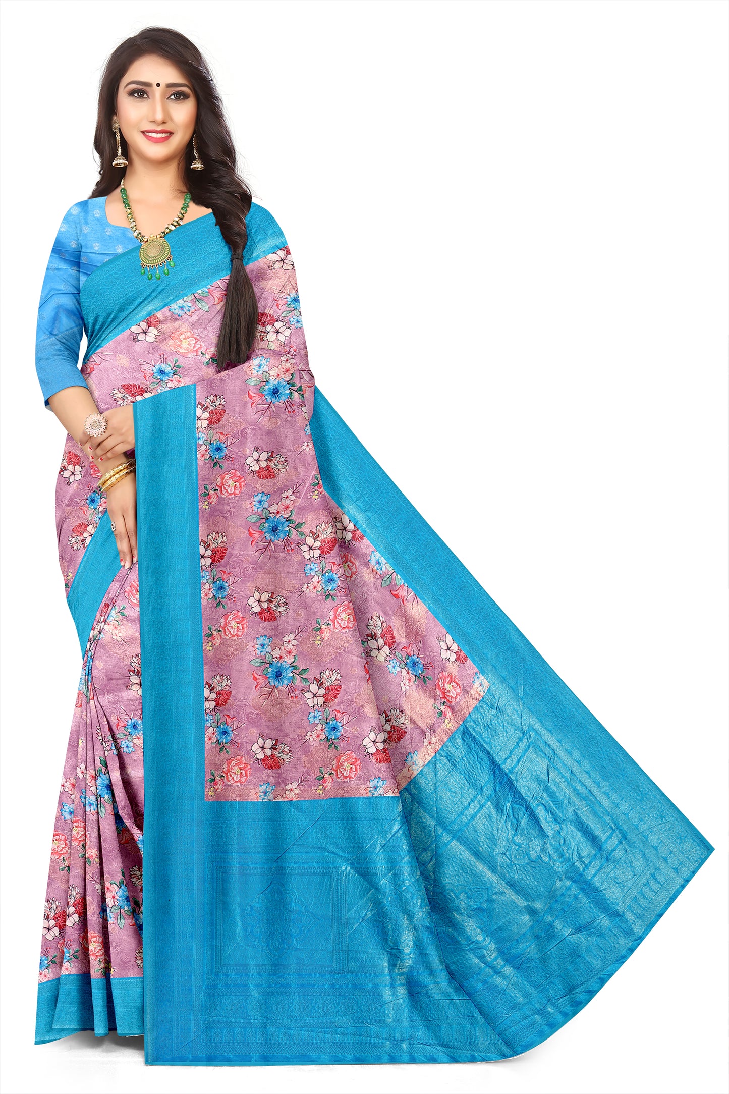 Premium Digital Floral Print Jacquard Saree with Rich Pallu