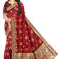 Premium Red Banarasi Jacquard Silk Saree with Rich Golden Zari Woven Border & Designer Pallu