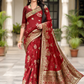 Premium Red Banarasi Jacquard Silk Saree with Rich Golden Zari Woven Border & Designer Pallu
