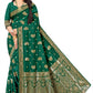 Premium Green Banarasi Jacquard Silk Saree with Rich Golden Zari Woven Border & Designer Pallu