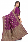 Elegant Dark Purple Gold Zari Woven Jacquard Saree