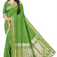 Premium mahendi Green Banarasi Jacquard Silk Saree with Rich Golden Zari Woven Border & Designer Pallu
