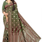 Premium  Reddish Green  Shaded  Banarasi Jacquard Silk Saree with Rich Golden Zari Woven Border & Designer Pallu