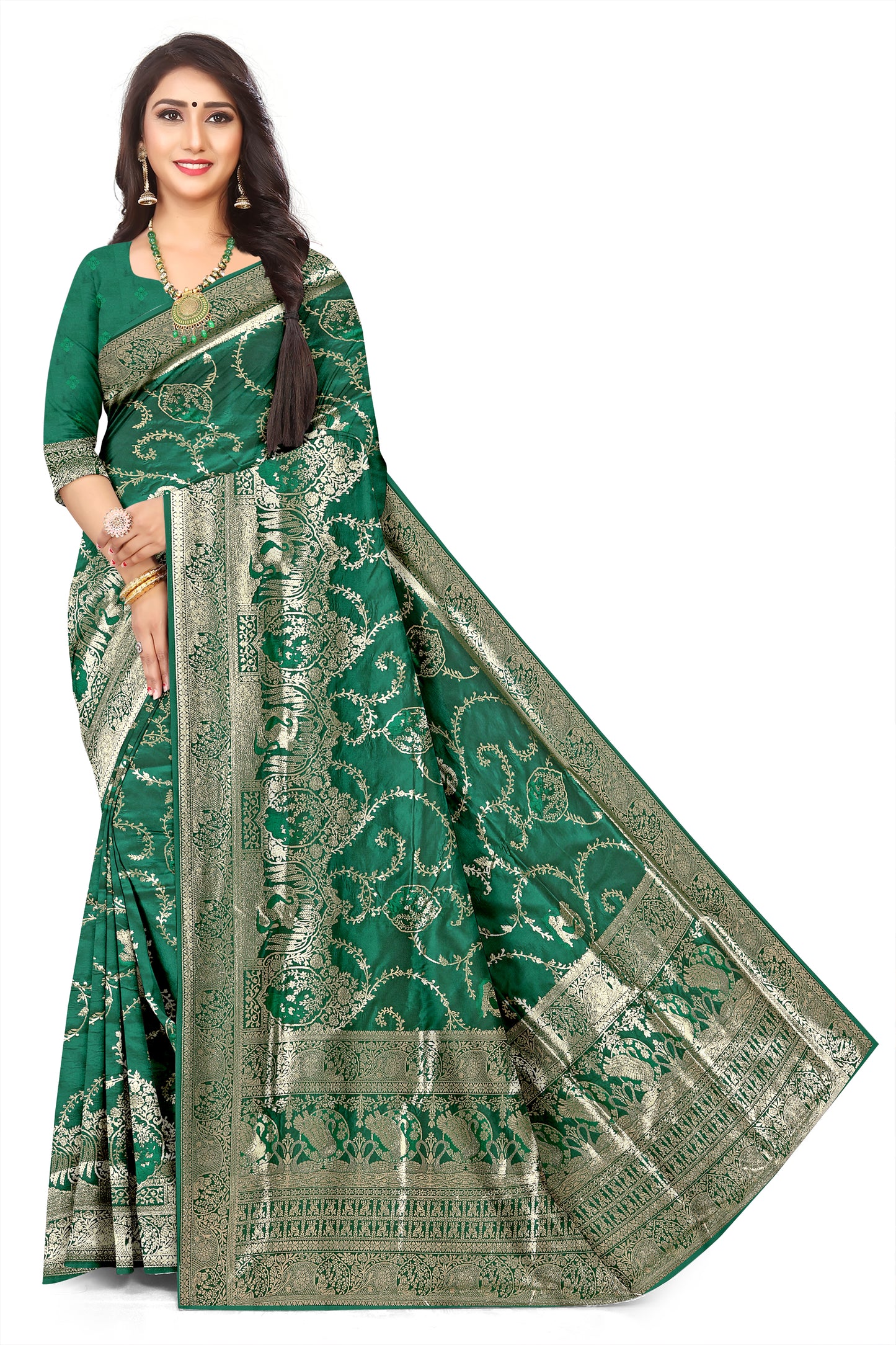 Minimalist Green Jacquard Weaving Saree for Everyday Elegance