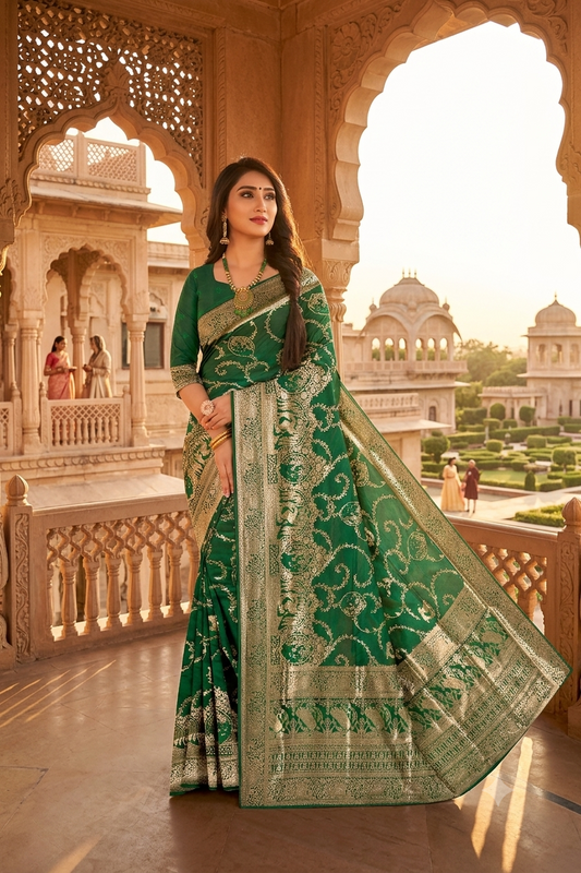 Minimalist Green Jacquard Weaving Saree for Everyday Elegance