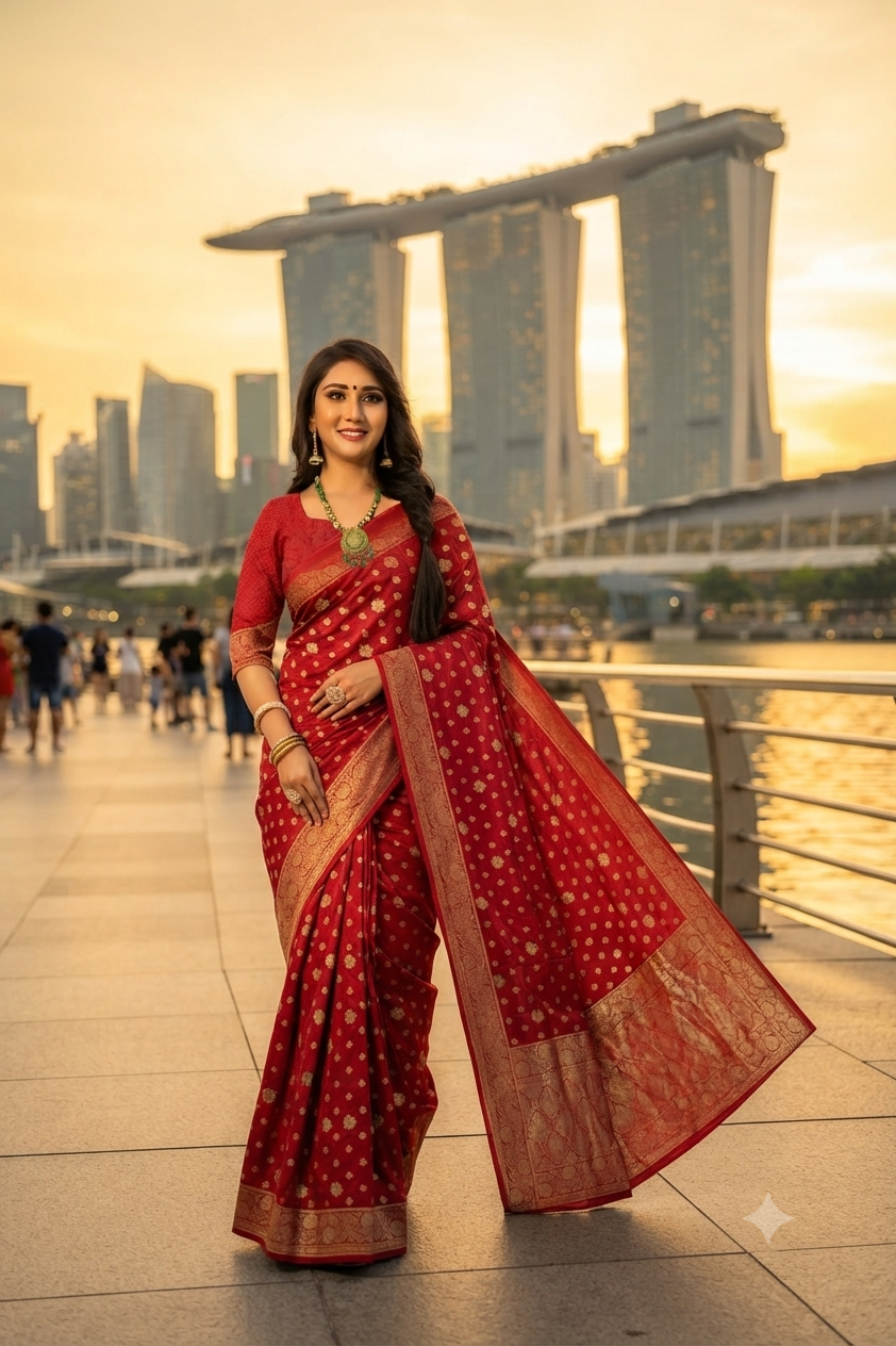 Luxe Viscose Satin Jacquard Saree with Intricate Weave