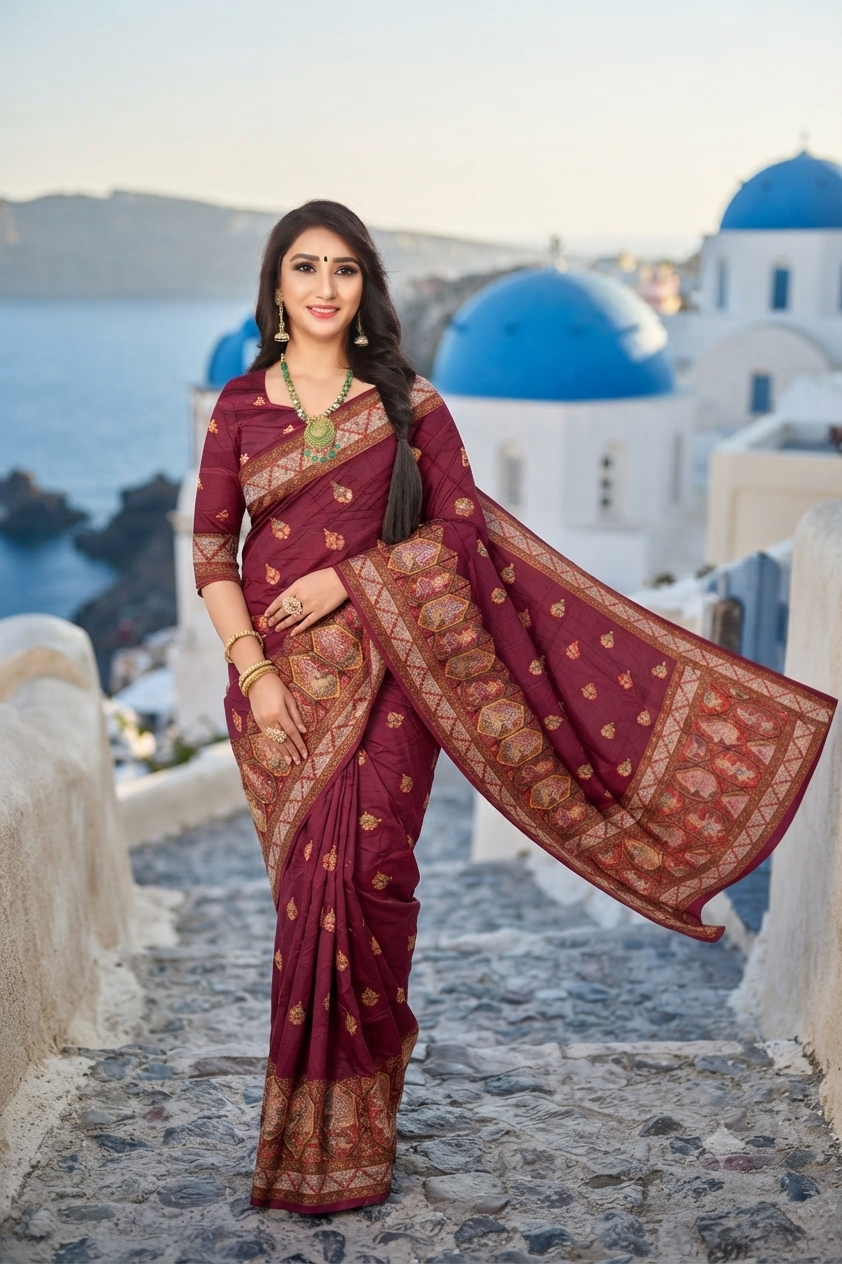 Valley Weave – Pashmina Coffee Colour Jacquard Saree with Zari Outline