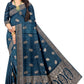 Bamboo Viscose Satin Jacquard Weave Saree with Zari Border