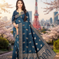 Bamboo Viscose Satin Jacquard Weave Saree with Zari Border