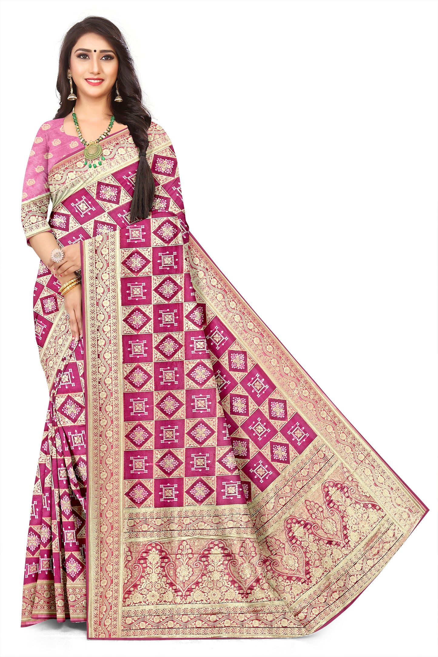 Pink Colour  Organza Bandhni Jacquard Saree with Rich Finish