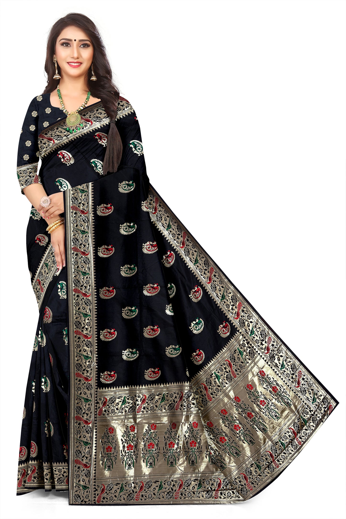 Timeless Black Colour  Paithani – Jacquard Silk Saree