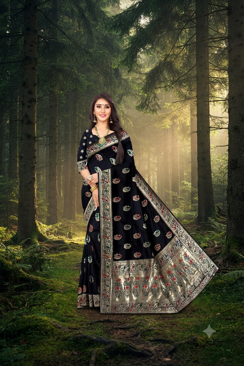 Timeless Black Colour  Paithani – Jacquard Silk Saree