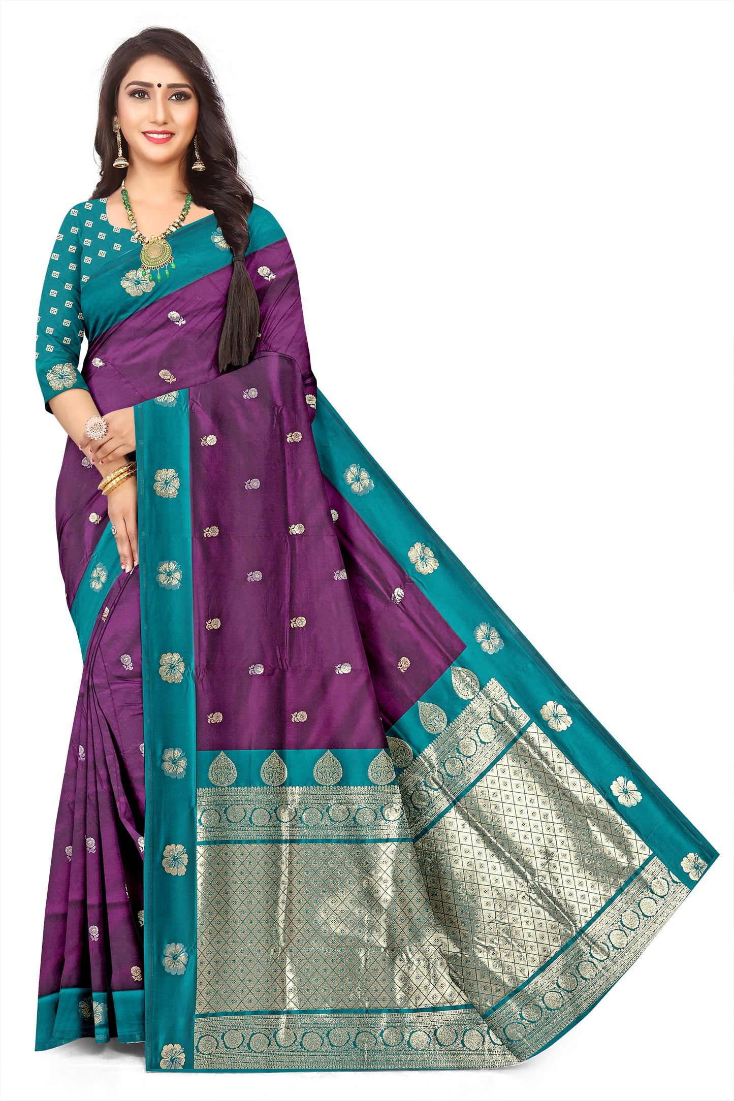 Wine Colour Woven Jacquard Silk Blend Saree