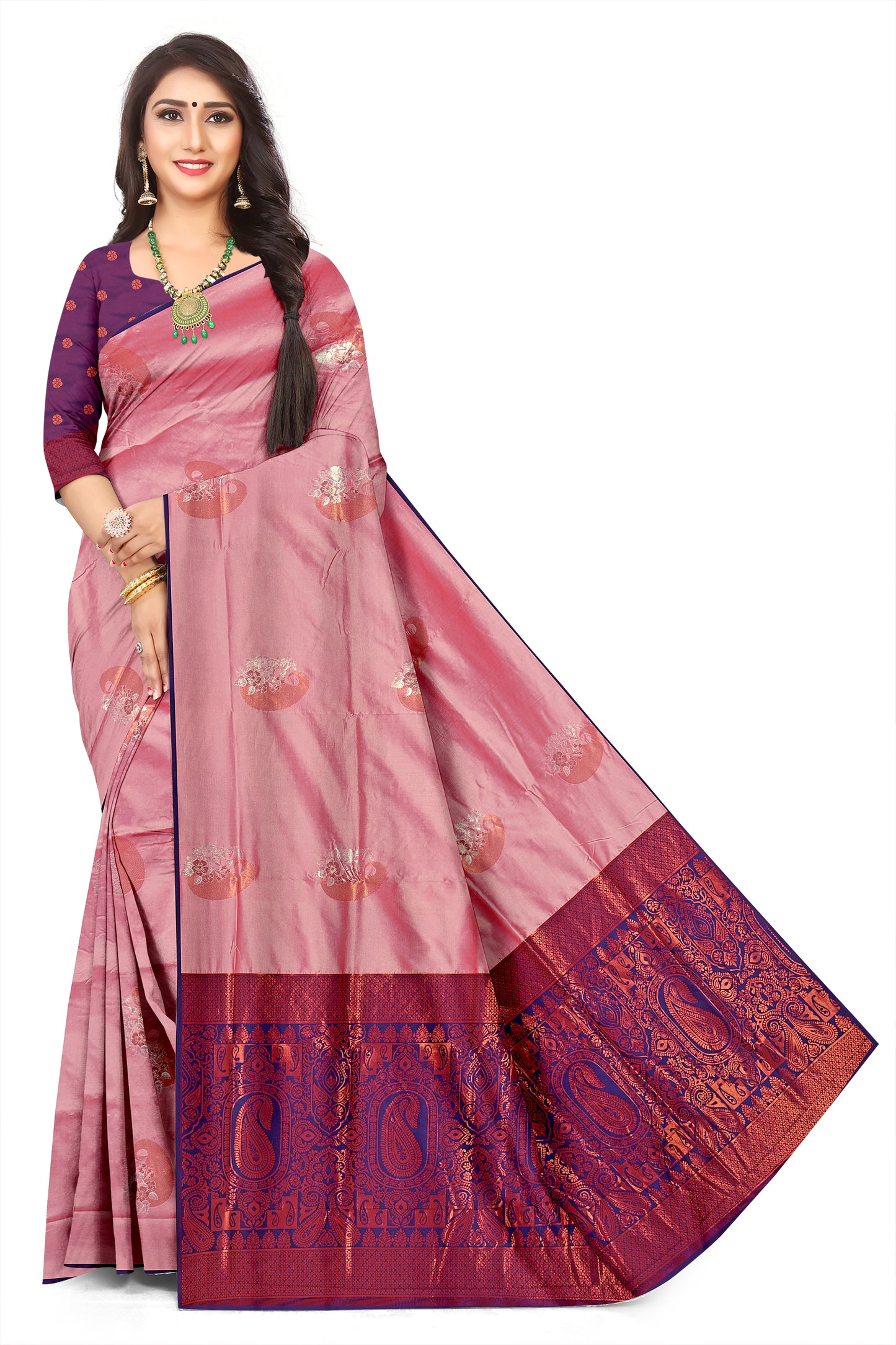 Rose Gold Colour Woven, Top Dyed Jacquard Saree