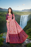 Rose Gold Colour Woven, Top Dyed Jacquard Saree