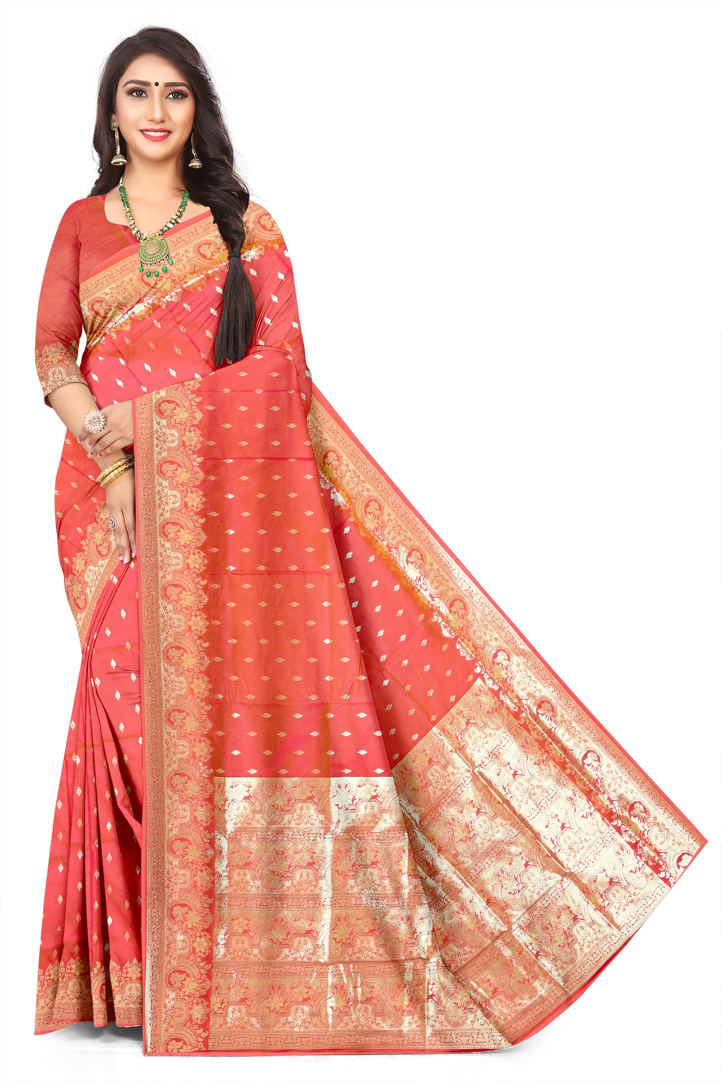 Grand Wedding Orange Colour Jacquard Silk Saree