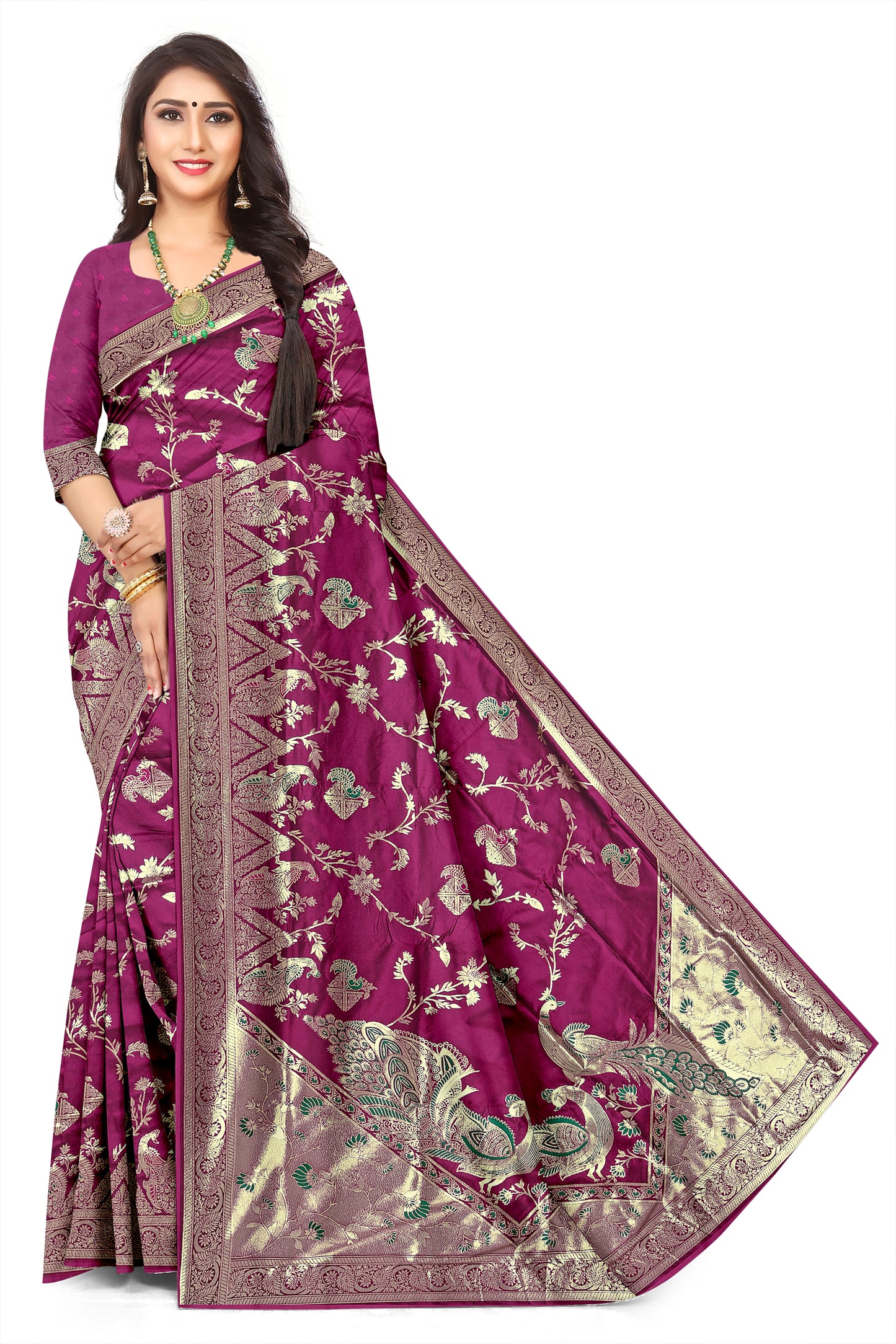 Premium Wedding Wear Peacock Jacquard Saree