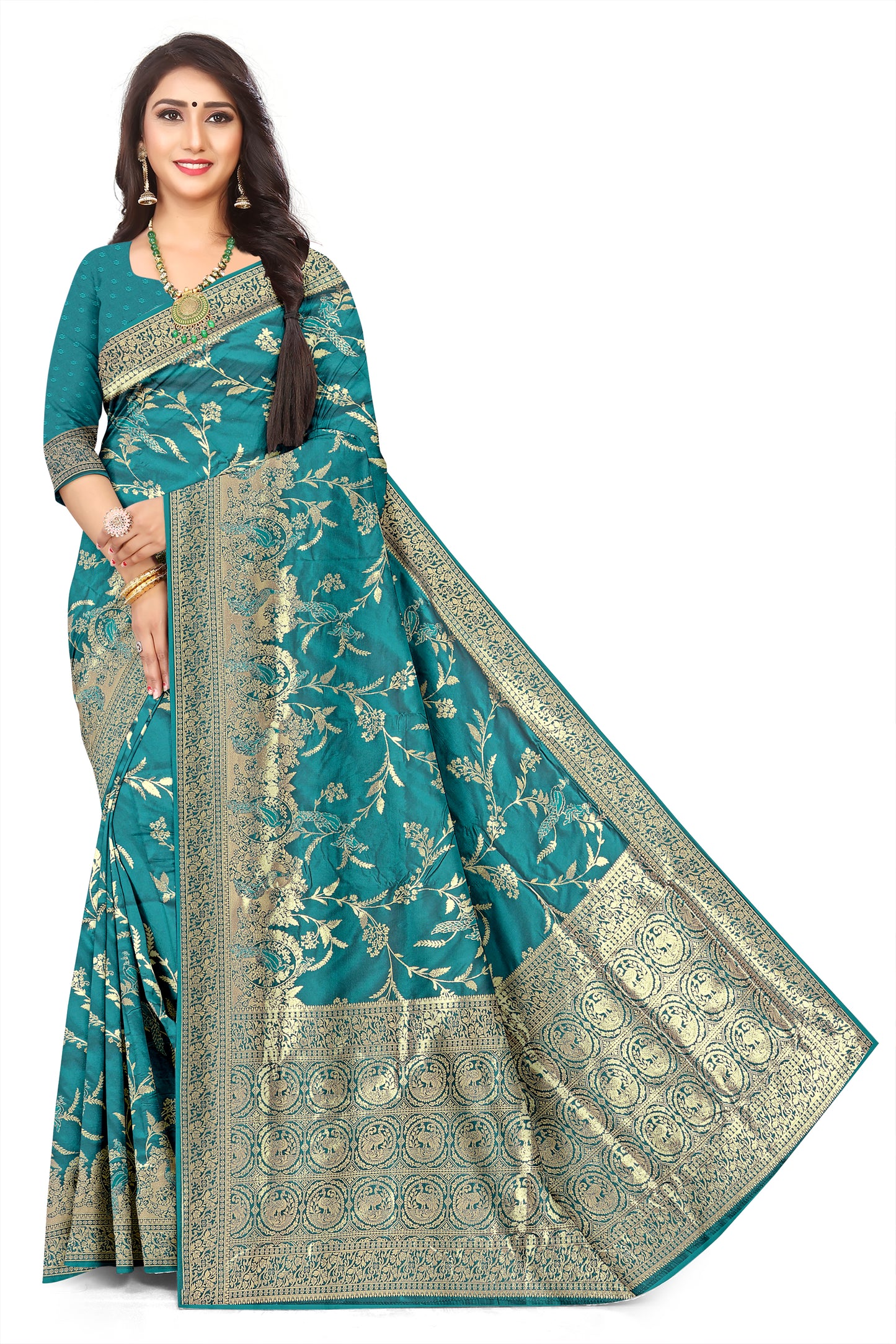 Festive Wear peacock Jaal Design Jacquard Silk Saree