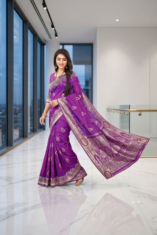 Minimalist Jacquard Purple colour Weaving Saree for Everyday Elegance