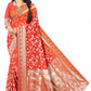 Designer orange  Flower jall  Motif Jacquard Saree