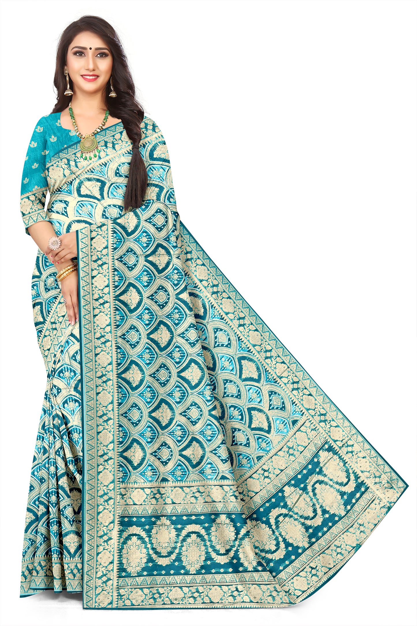 Royal Organza Bandhani Jacquard Saree with Designer Pallu
