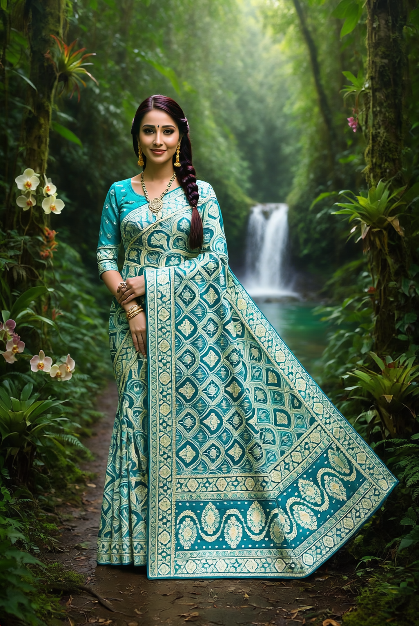Royal Organza Bandhani Jacquard Saree with Designer Pallu