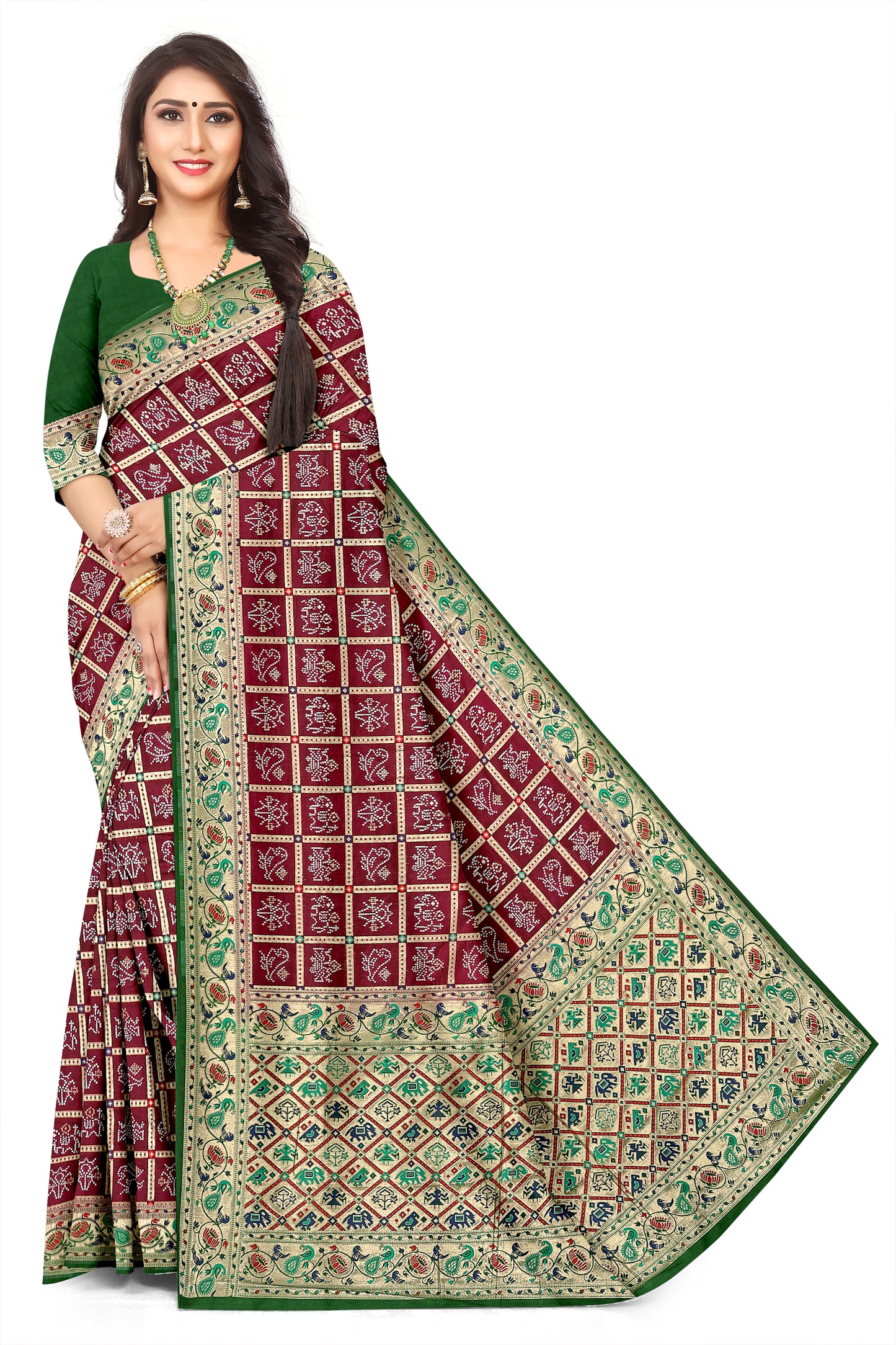 Premium Designer Bandhani Ikkat Jacquard Silk Saree with Traditional Pallu