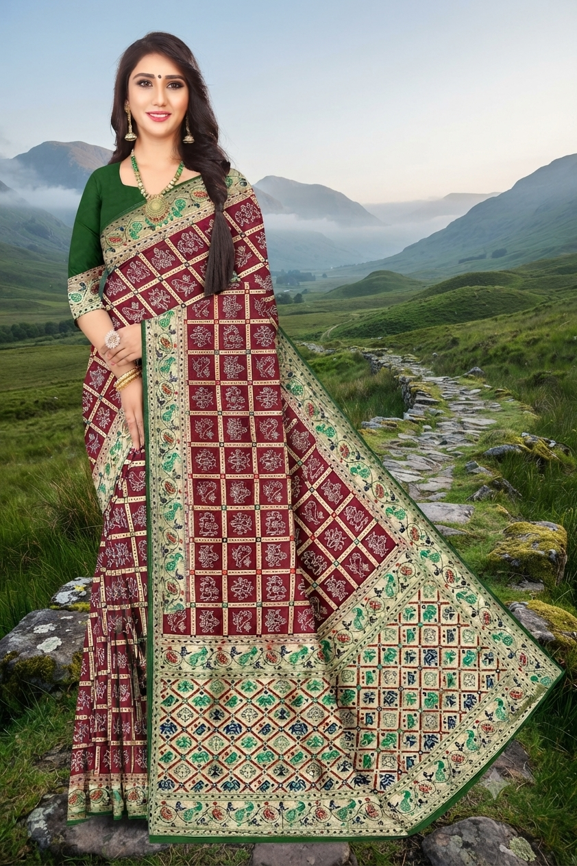 Premium Designer Bandhani Ikkat Jacquard Silk Saree with Traditional Pallu