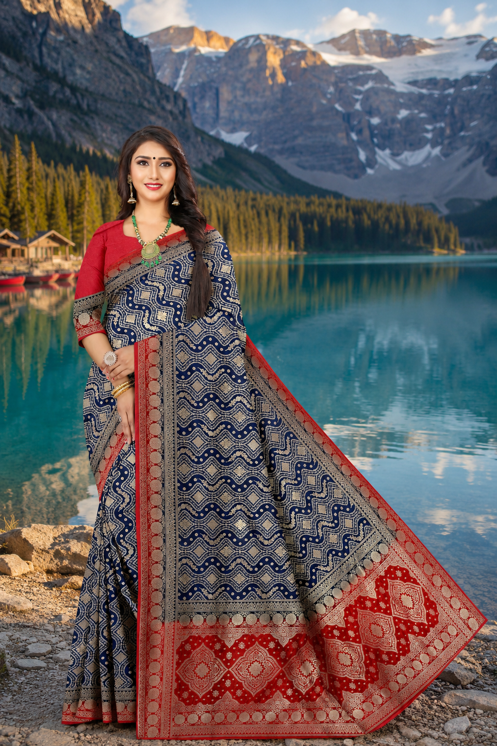 Women's Wedding Bandhani Collection Jacquard Silk Saree