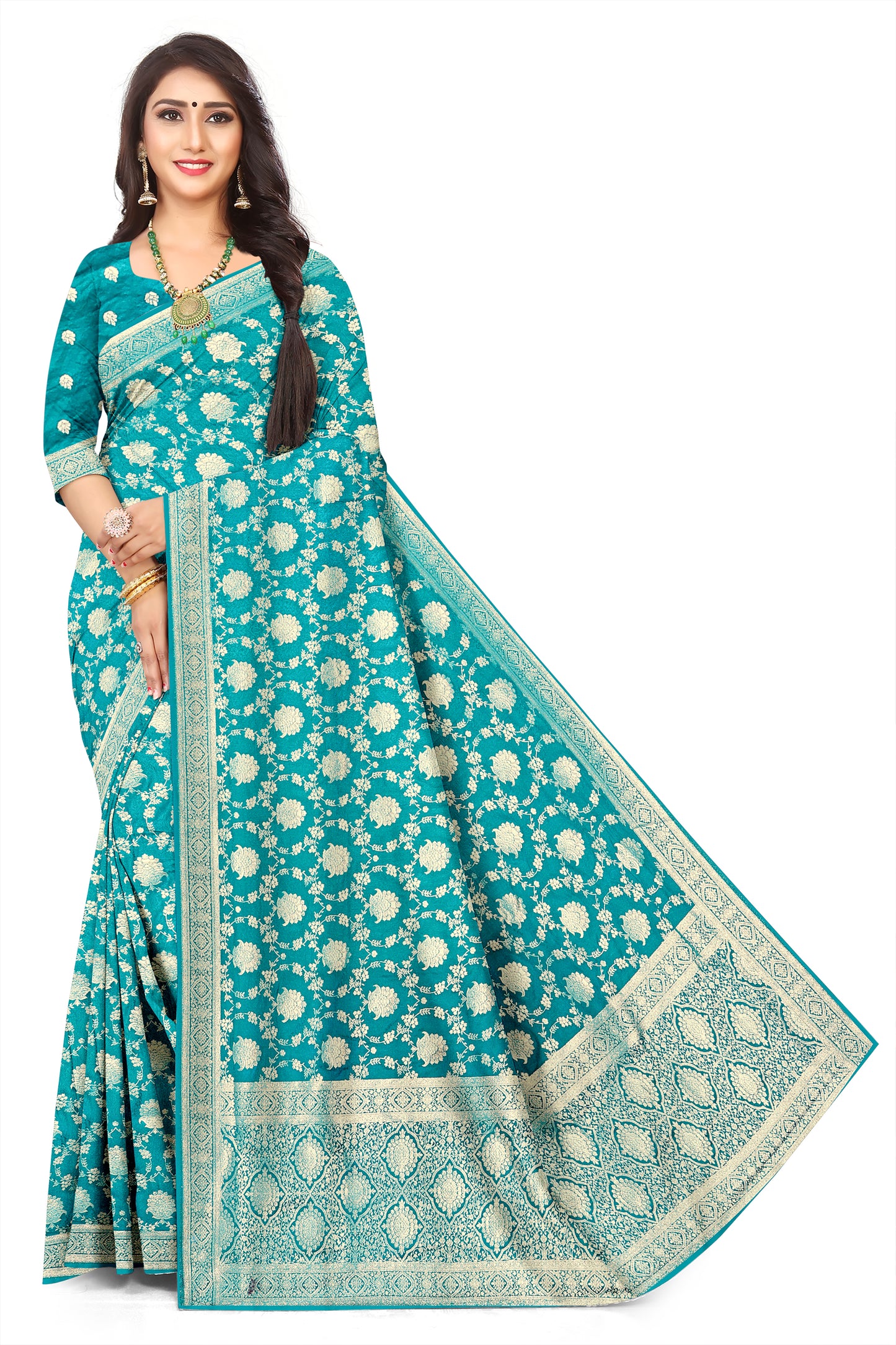 Classic Ethnic Nylon Satin Jacquard Silk Saree for Wedding & Festive Wear