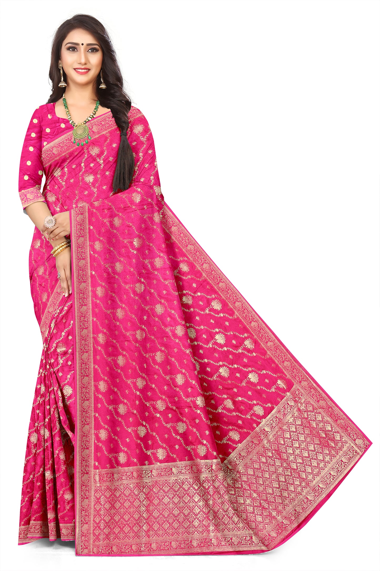 Rich Jacquard Nylon Satin  Weaving Saree with Luxurious Finish