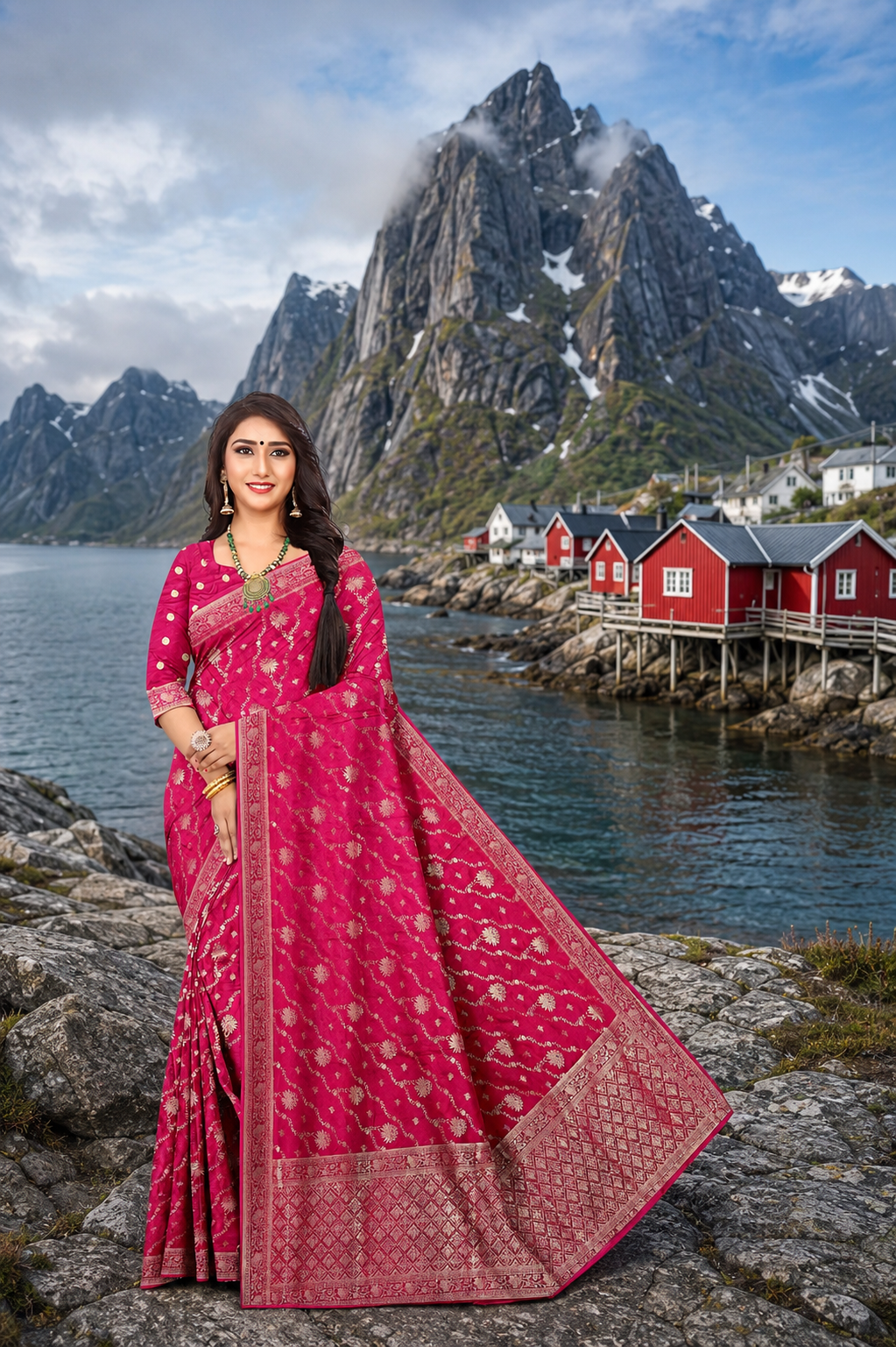 Rich Jacquard Nylon Satin  Weaving Saree with Luxurious Finish