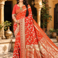 Designer orange  Flower jall  Motif Jacquard Saree