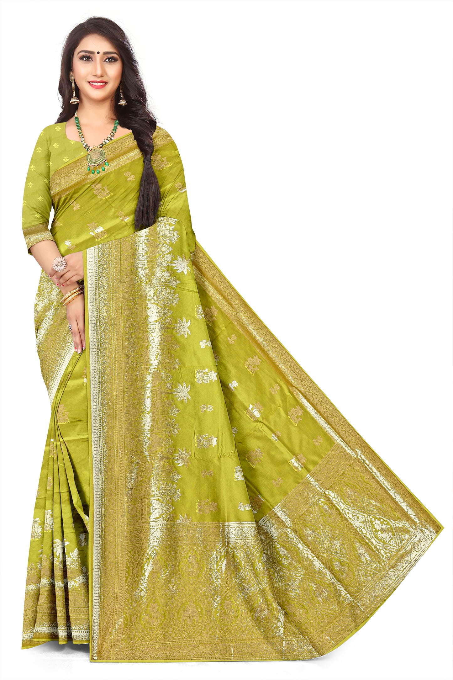 Grand Festive Mahendi Jacquard Silk Saree with Rich Pallu