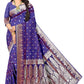 Soft Silk Jacquard Saree with Raddish Blue Shaded Leaf Floral Woven Motifs