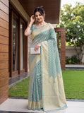 Light Sky Blue Viscose Tissue  Silk Saree with Zari Woven Border & Zari Booti Design
