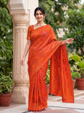 Orange Tissue Super Silk Saree with Giraffe & Forest Shikargah Jacquard saree