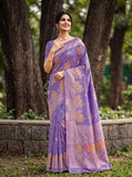 Light Purple Viscose Heavy Meenakari Silk Saree with Peacock Motifs