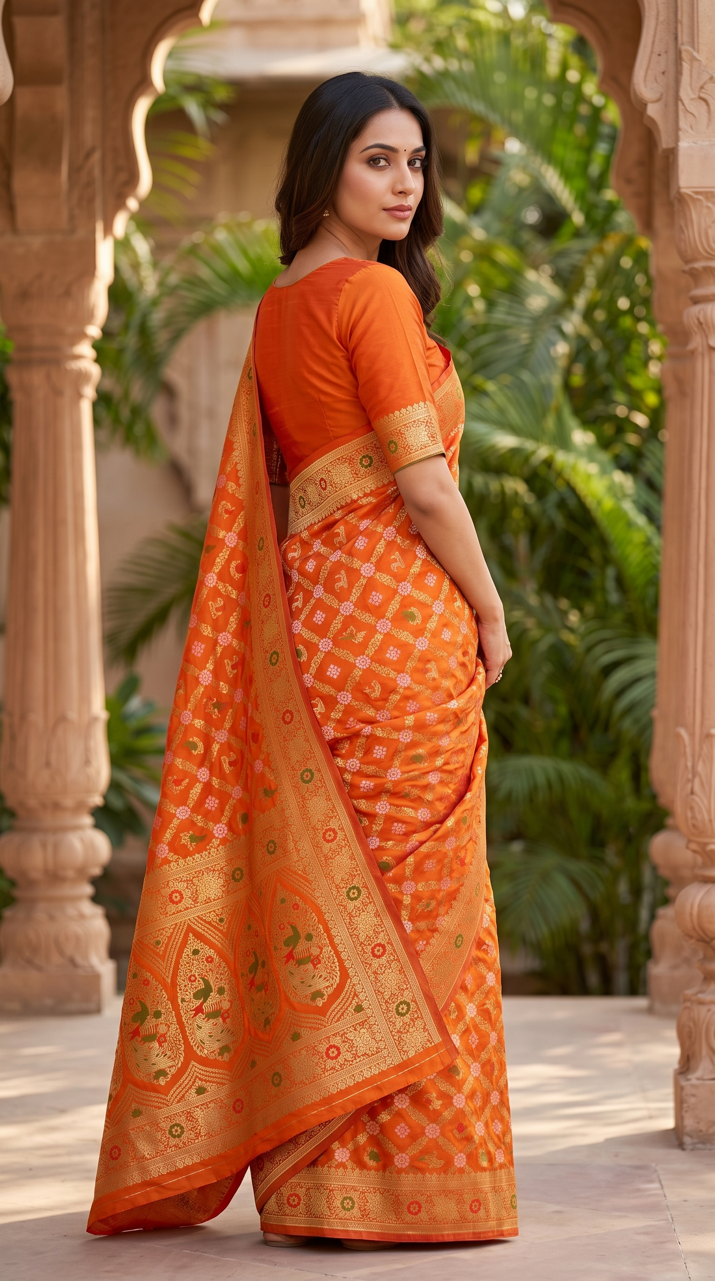 Orange Viscose Bandhani Jacquard Saree | Traditional Saree