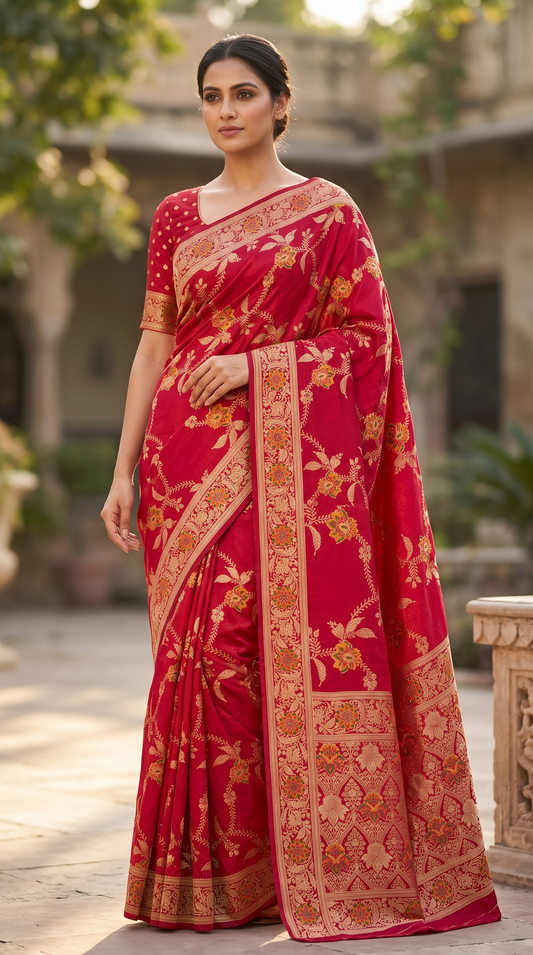 Rani Colour Viscose Jaal With Heavy Meenakari Jacquard Saree | Designer Saree