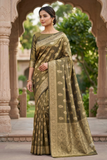Mehendi Green Viscose Tissue Jacquard Saree with Zari Meenakari Weave