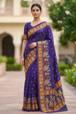 Royal Blue Viscose Pashmina Jacquard Saree with Heavy Meenakari Kalamkari Border