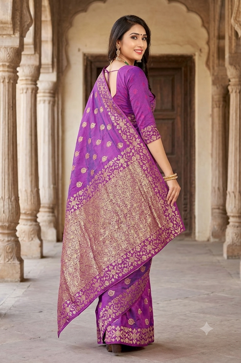 Heritage reddish Blue Shaded  Jacquard Weaving Saree for Festive Collection