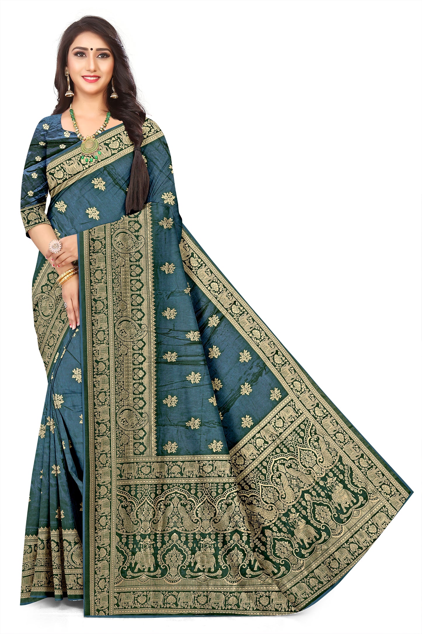 Elegant Ethnic Dark Navy Blue  Jacquard Saree with Designer Pallu