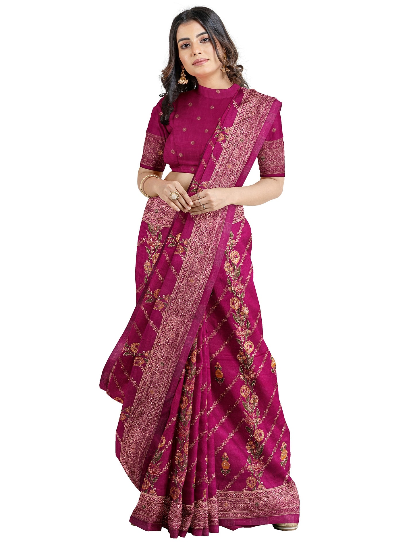 Rani Viscose Jacquard Saree with Straight Meenakari Patta & Heavy Meenakari Work