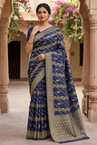 Blue Viscose Banarasi Jacquard Saree | Meenakari Floral Vine Work